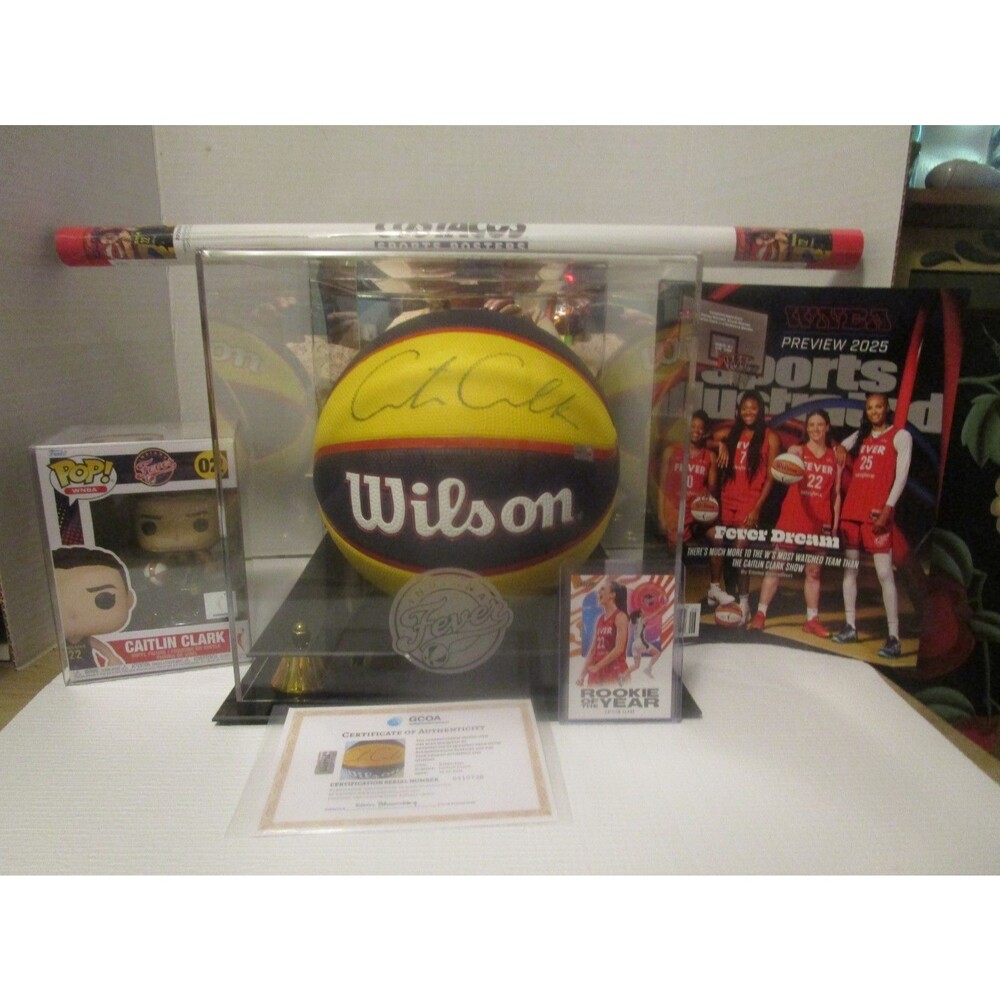 CAITLIN CLARK Signed Wilson Basketball in WNBA Fever Case w/Pop, Poster, Card
